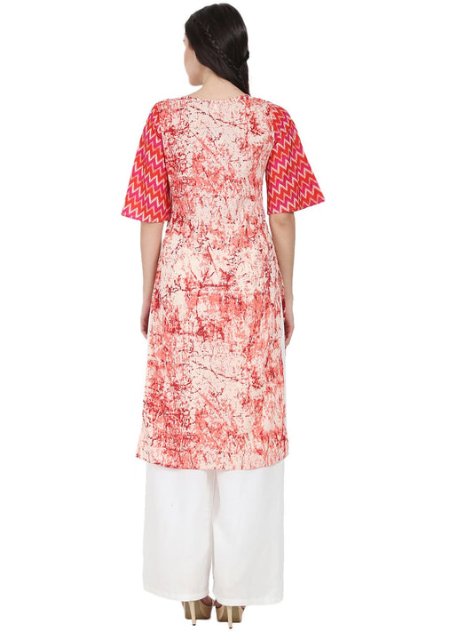 Peach Printed 3/4Th Sleeve Cotton Kurta | LASVINI - Redefining Indian Fashion with Elegance