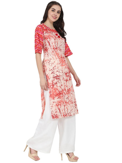 Peach Printed 3/4Th Sleeve Cotton Kurta | LASVINI - Redefining Indian Fashion with Elegance