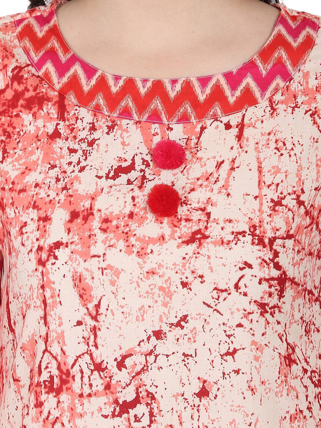 Peach Printed 3/4Th Sleeve Cotton Kurta | LASVINI - Redefining Indian Fashion with Elegance