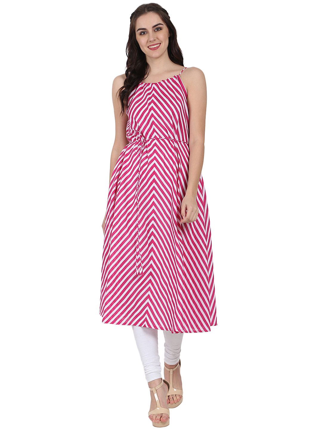 Pink Printed Sleeveless Cotton Anarkali Kurta | LASVINI - Redefining Indian Fashion with Elegance