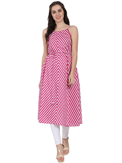 Pink Printed Sleeveless Cotton Anarkali Kurta | LASVINI - Redefining Indian Fashion with Elegance