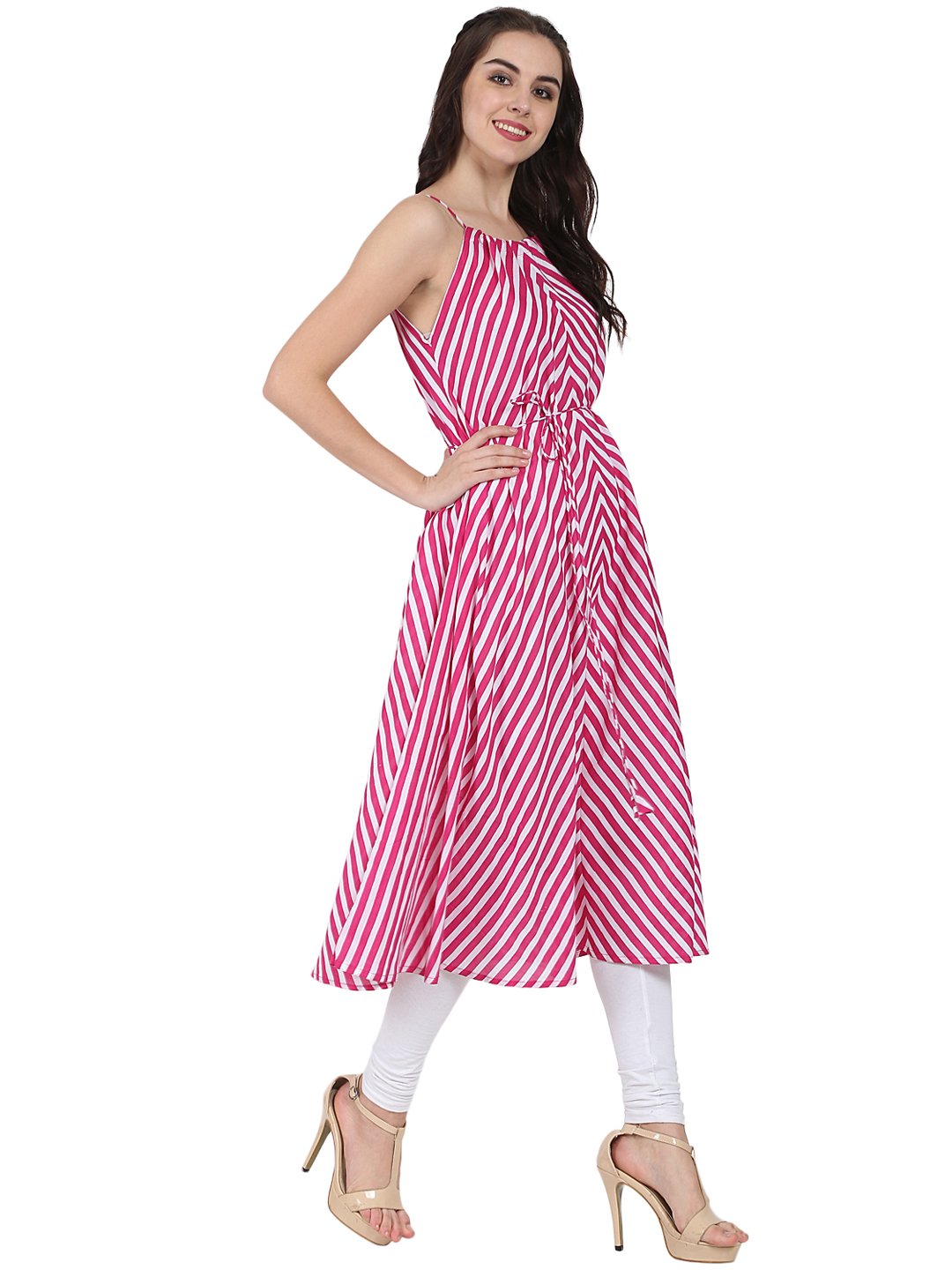 Pink Printed Sleeveless Cotton Anarkali Kurta | LASVINI - Redefining Indian Fashion with Elegance