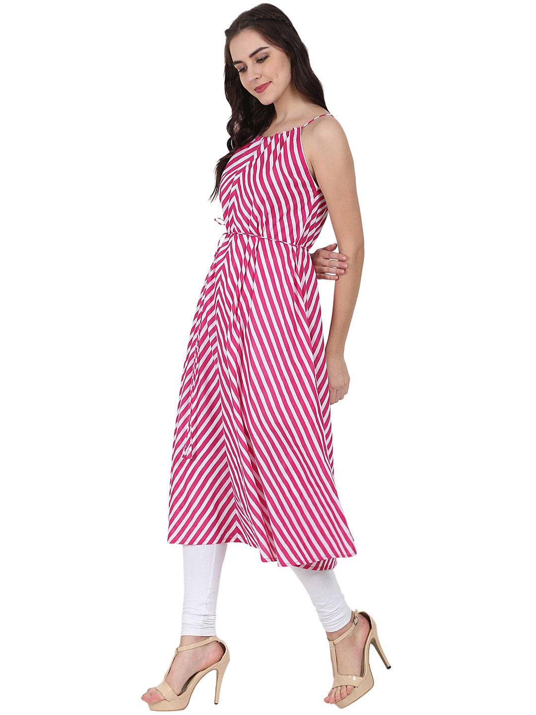 Pink Printed Sleeveless Cotton Anarkali Kurta | LASVINI - Redefining Indian Fashion with Elegance