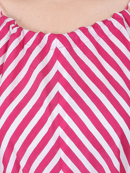 Pink Printed Sleeveless Cotton Anarkali Kurta | LASVINI - Redefining Indian Fashion with Elegance