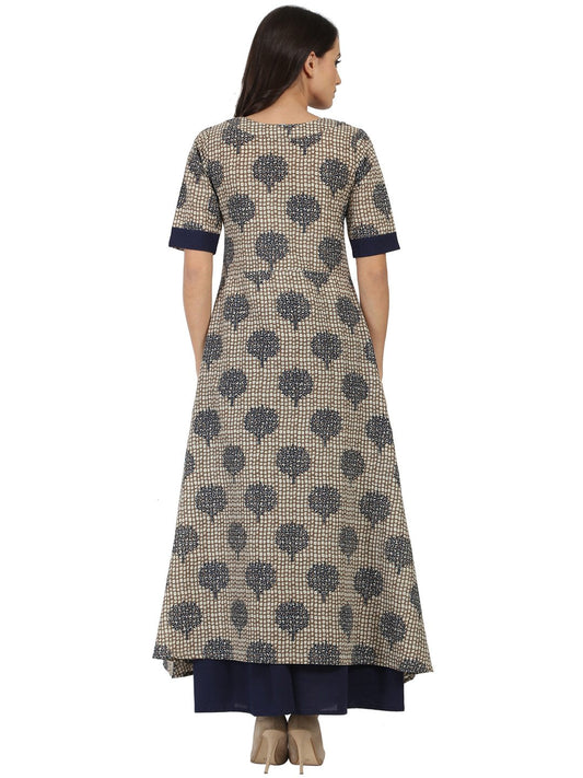 Blue Printed Half Sleeve Cotton A-Line Kurta With Blue Flared Skirt | LASVINI - Redefining Indian Fashion with Elegance