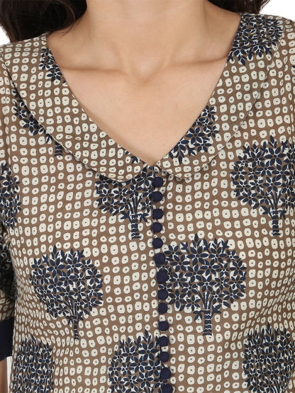 Blue Printed Half Sleeve Cotton A-Line Kurta With Blue Flared Skirt | LASVINI - Redefining Indian Fashion with Elegance