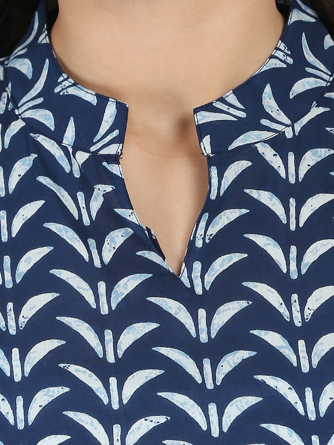 Blue Printed Sleeveless Cotton A-Line Kurta | LASVINI - Redefining Indian Fashion with Elegance