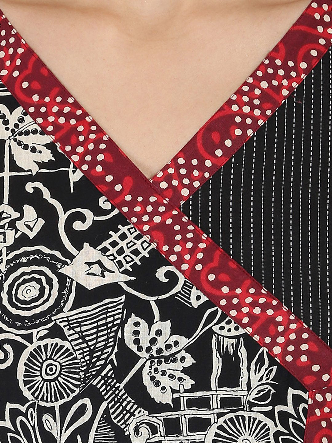 Black Printed 3/4Th Sleeve Cotton Angrakha Style Kurta | LASVINI - Redefining Indian Fashion with Elegance