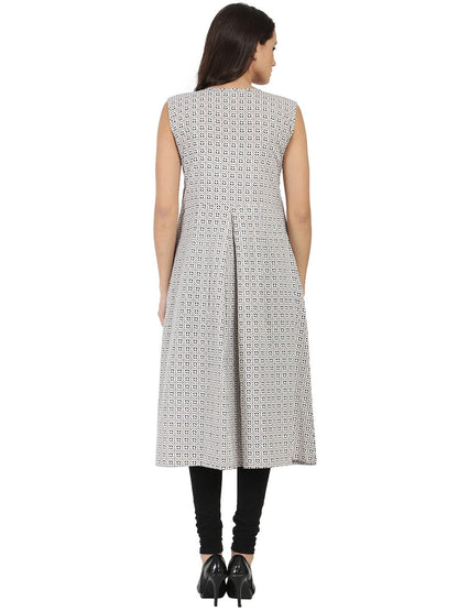 Grey Printed Sleeveless Cotton Anarkali Kurta | LASVINI - Redefining Indian Fashion with Elegance