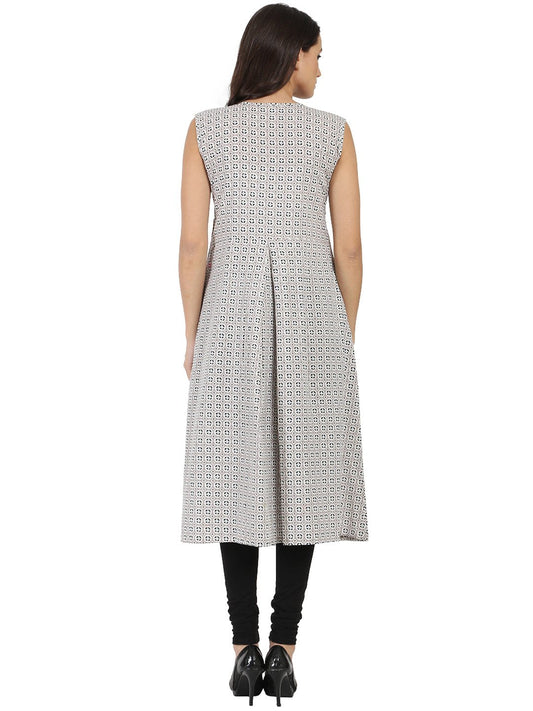 Grey Printed Sleeveless Cotton Anarkali Kurta | LASVINI - Redefining Indian Fashion with Elegance