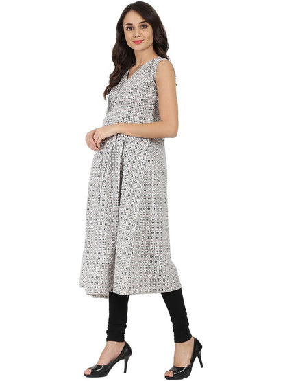 Grey Printed Sleeveless Cotton Anarkali Kurta | LASVINI - Redefining Indian Fashion with Elegance