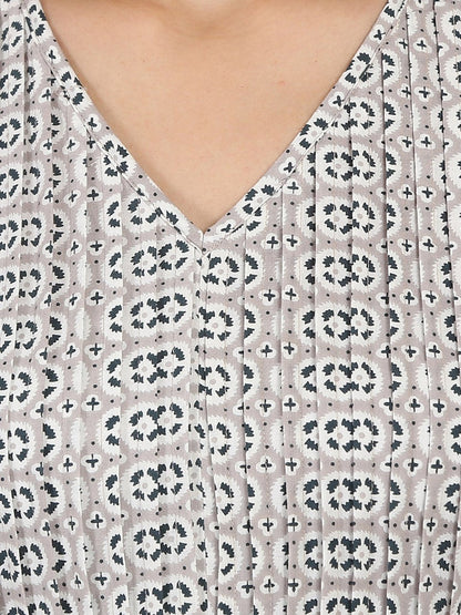 Grey Printed Sleeveless Cotton Anarkali Kurta | LASVINI - Redefining Indian Fashion with Elegance