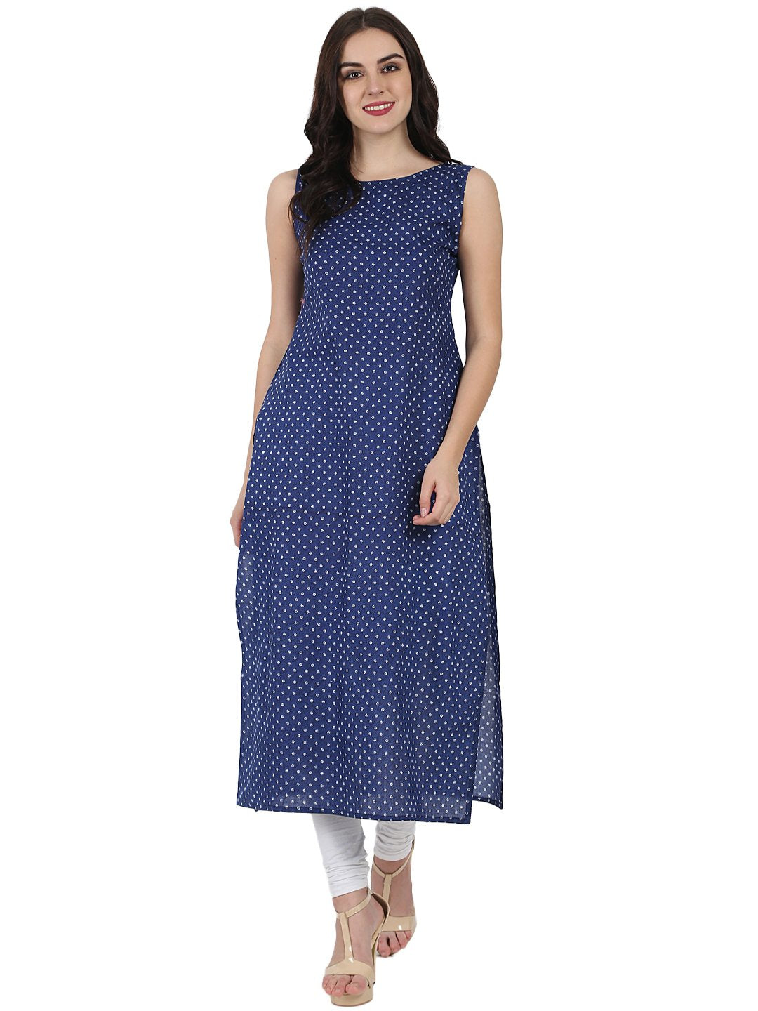 Blue Printed Cotton Kurta With Green Printed Full Sleeve Tiered Anarkali Shape Ankle Length Jacket | LASVINI - Redefining Indian Fashion with Elegance