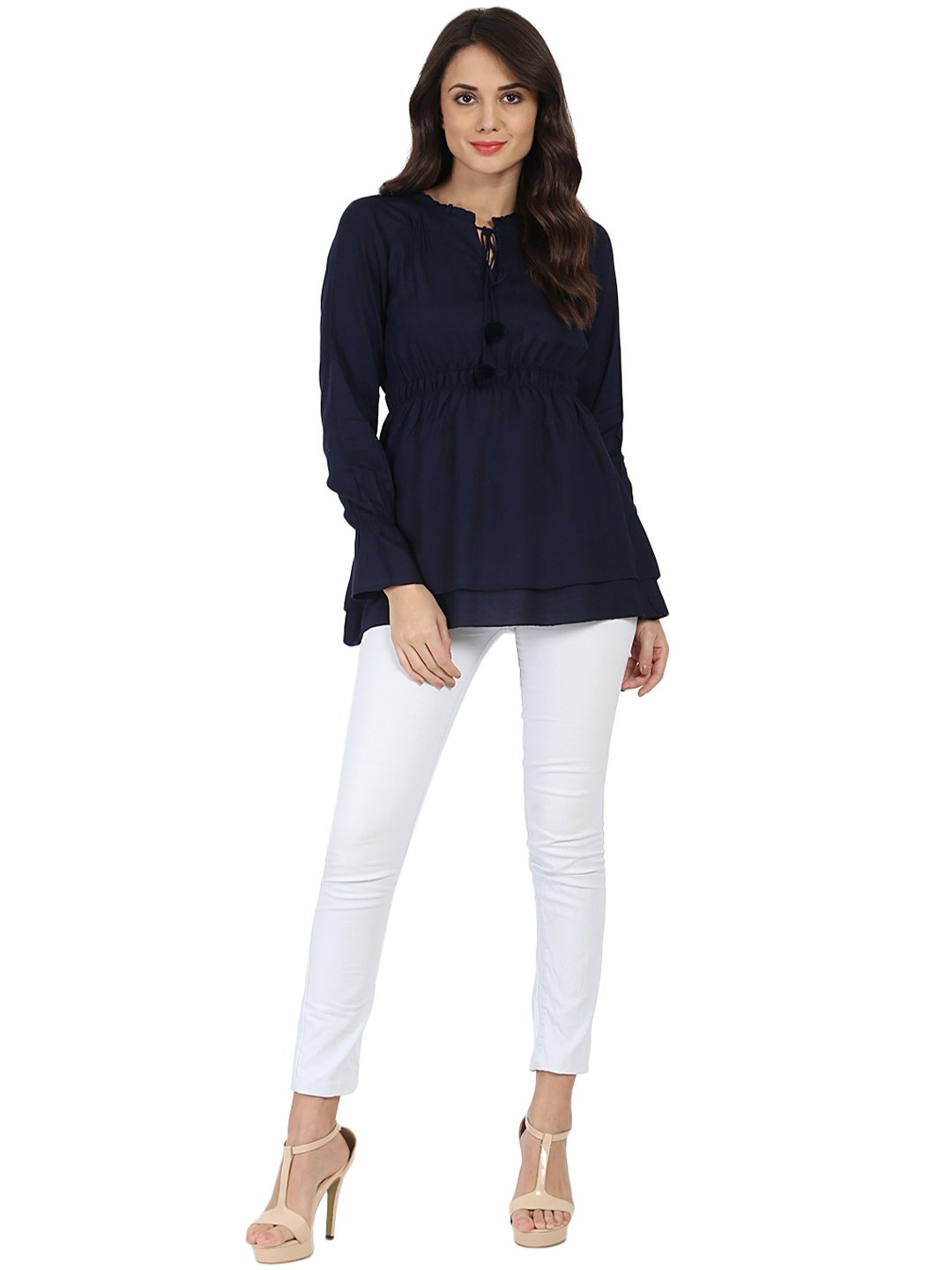 Blue Full Sleeve Rayon Tunic With Dori & Latkan Work At Yoke | LASVINI - Redefining Indian Fashion with Elegance