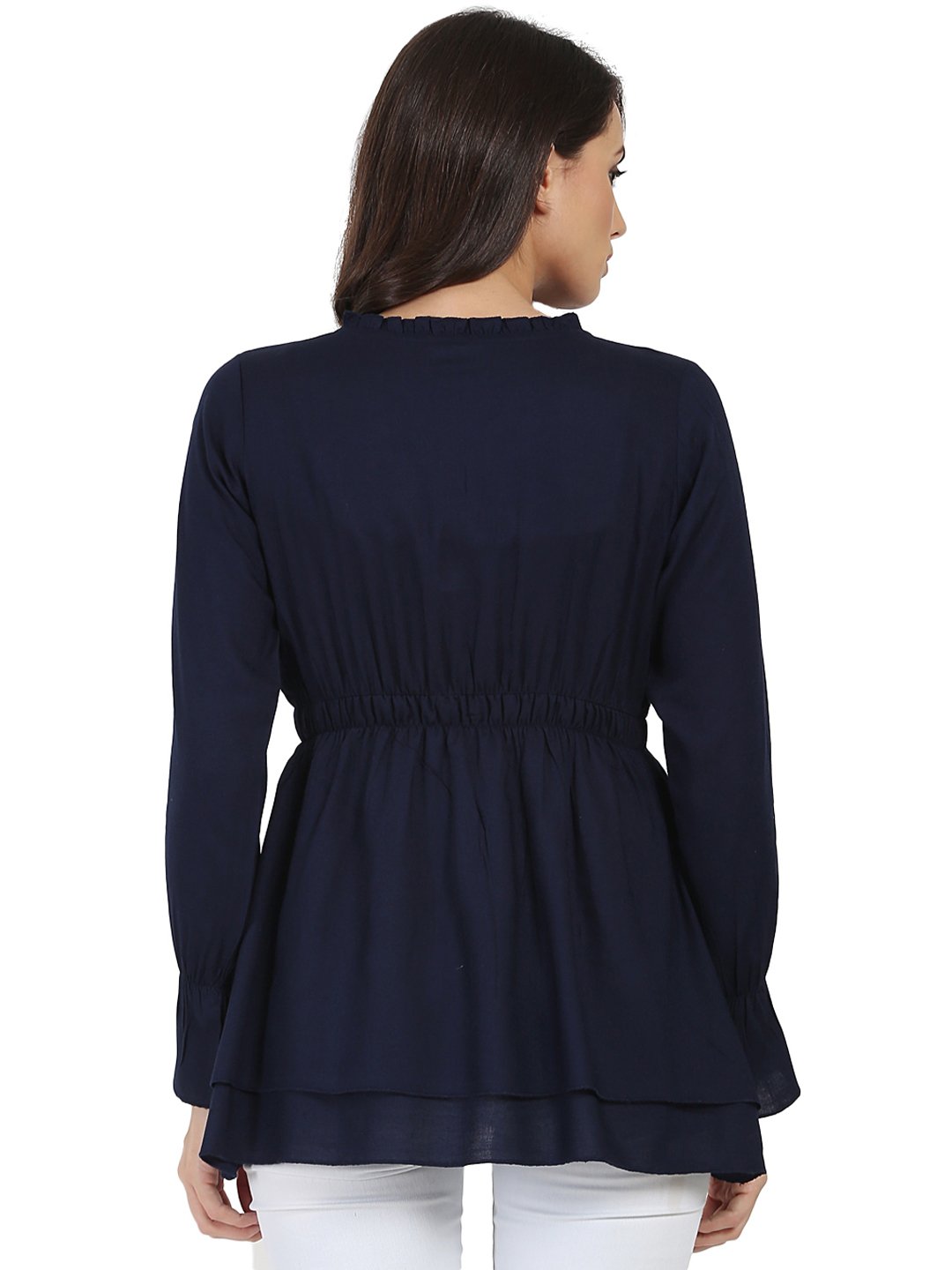 Blue Full Sleeve Rayon Tunic With Dori & Latkan Work At Yoke | LASVINI - Redefining Indian Fashion with Elegance