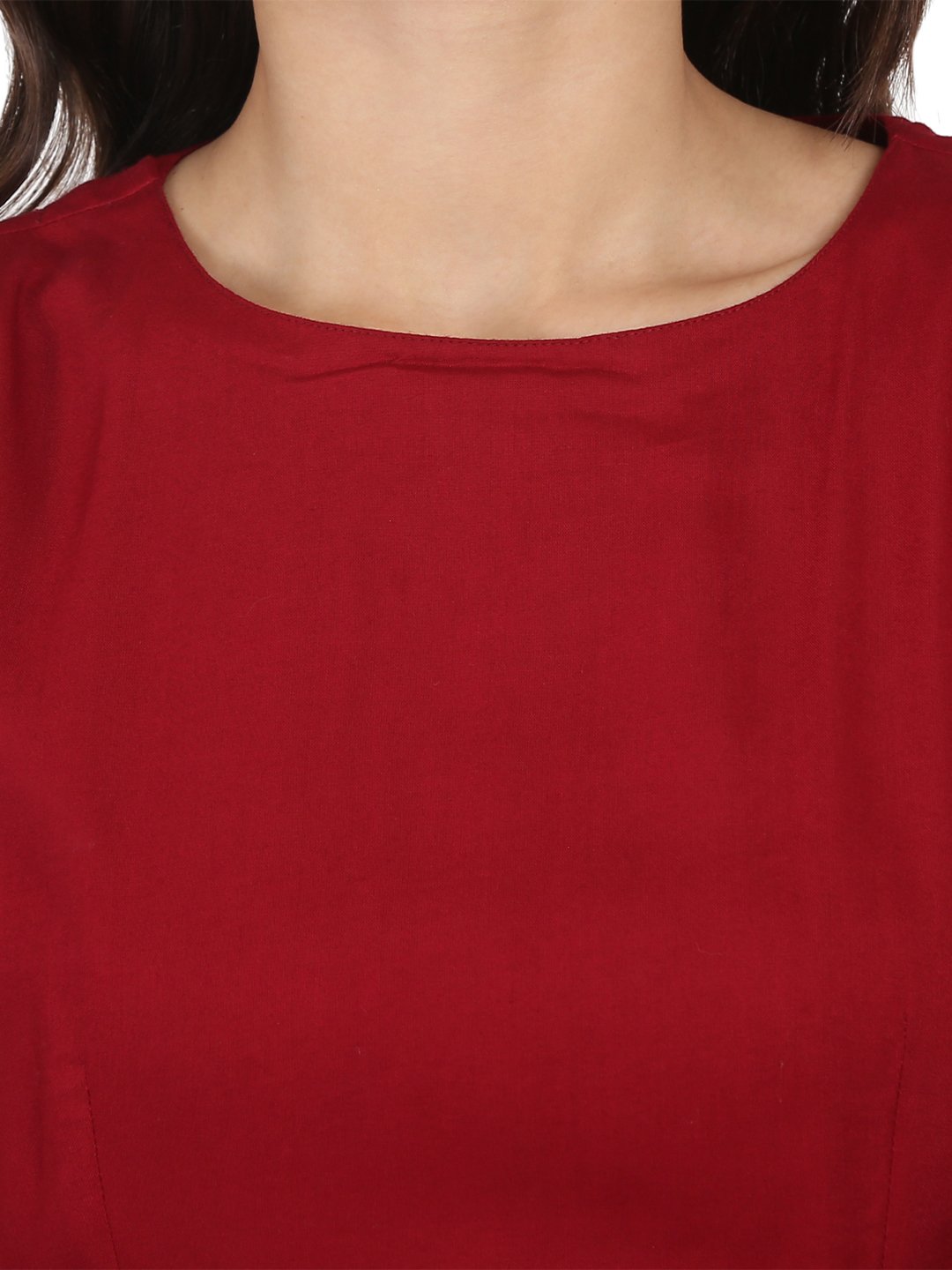 Maroon Half Sleeve Rayon A-Line Kurta With Red Pleated Dhoti | LASVINI - Redefining Indian Fashion with Elegance