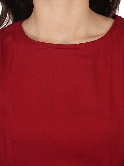Maroon Half Sleeve Rayon A-Line Kurta With Red Pleated Dhoti | LASVINI - Redefining Indian Fashion with Elegance