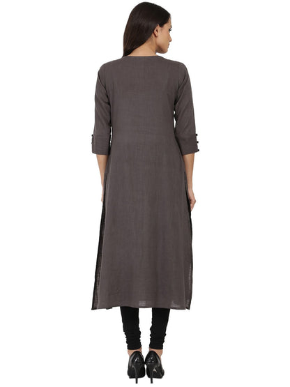 Grey 3/4Th Sleeve Cotton Slub Anarkali Kurta | LASVINI - Redefining Indian Fashion with Elegance
