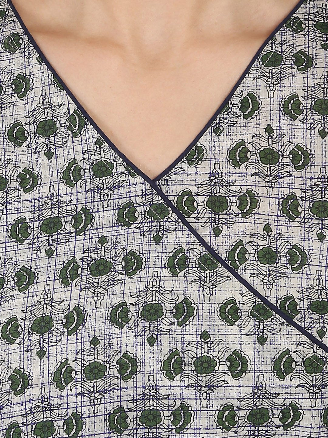 Grey Printed Half Sleeve Cotton Anarkali Kurta | LASVINI - Redefining Indian Fashion with Elegance