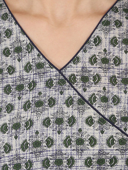 Grey Printed Half Sleeve Cotton Anarkali Kurta | LASVINI - Redefining Indian Fashion with Elegance