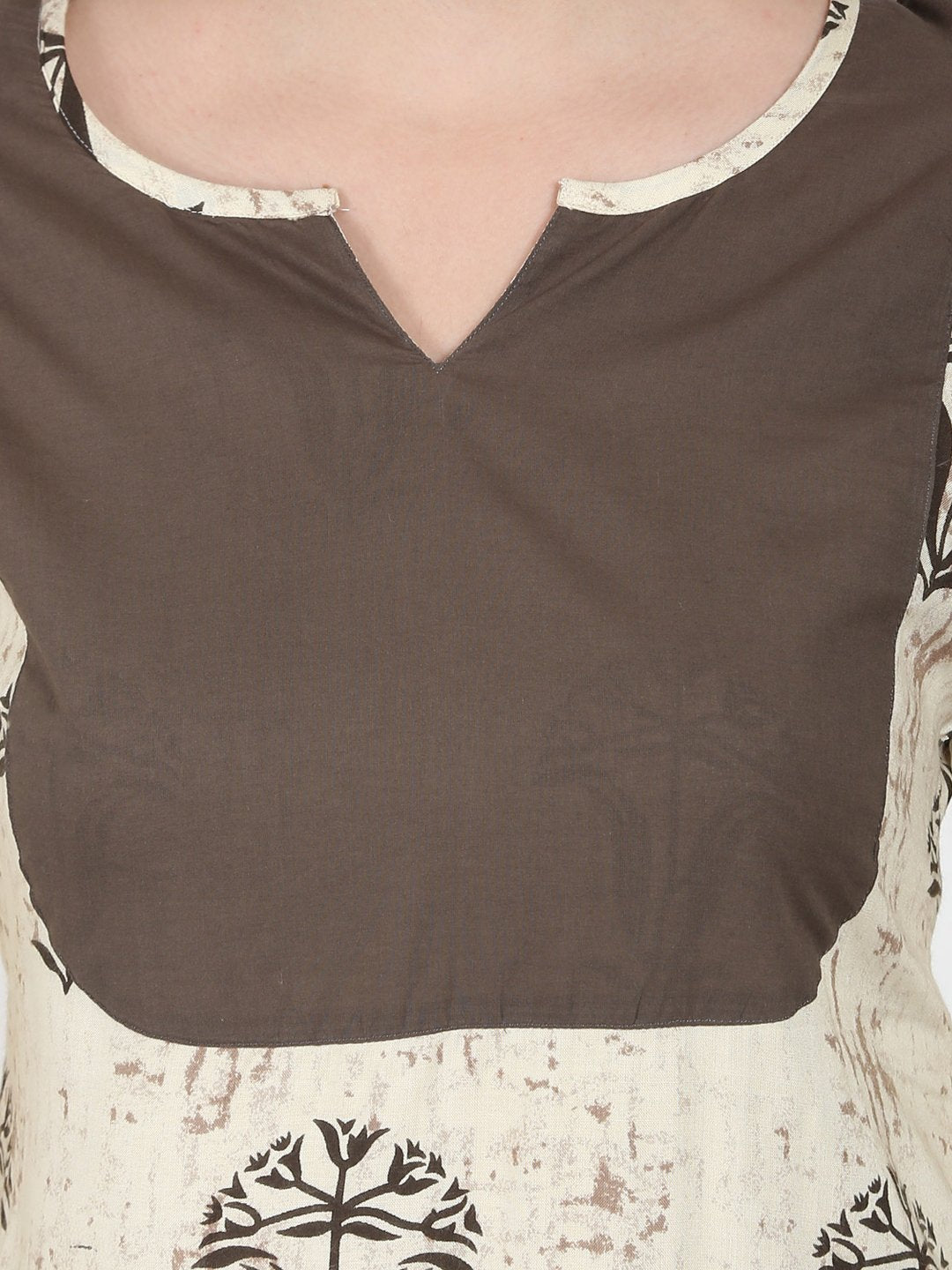 Beige Printed 3/4Th Sleeve Cotton Kurta | LASVINI - Redefining Indian Fashion with Elegance