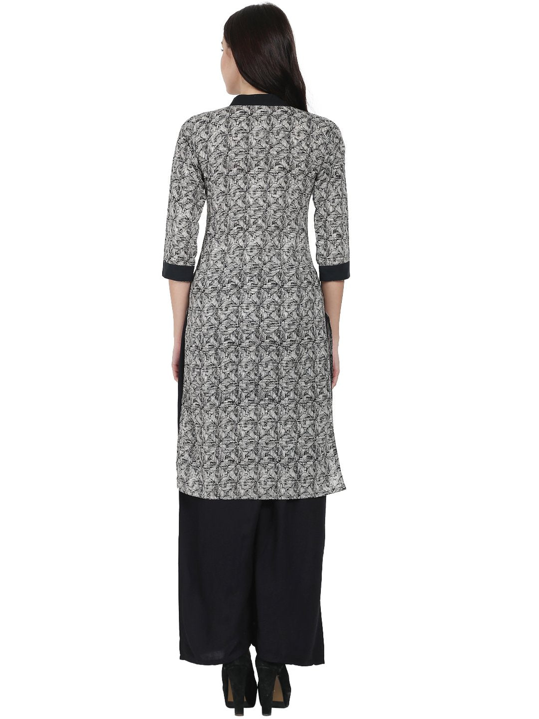 Grey Printed 3/4Th Sleeve Cotton Kurta | LASVINI - Redefining Indian Fashion with Elegance