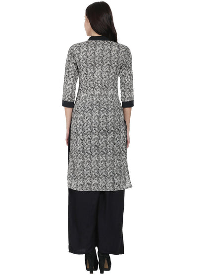 Grey Printed 3/4Th Sleeve Cotton Kurta | LASVINI - Redefining Indian Fashion with Elegance