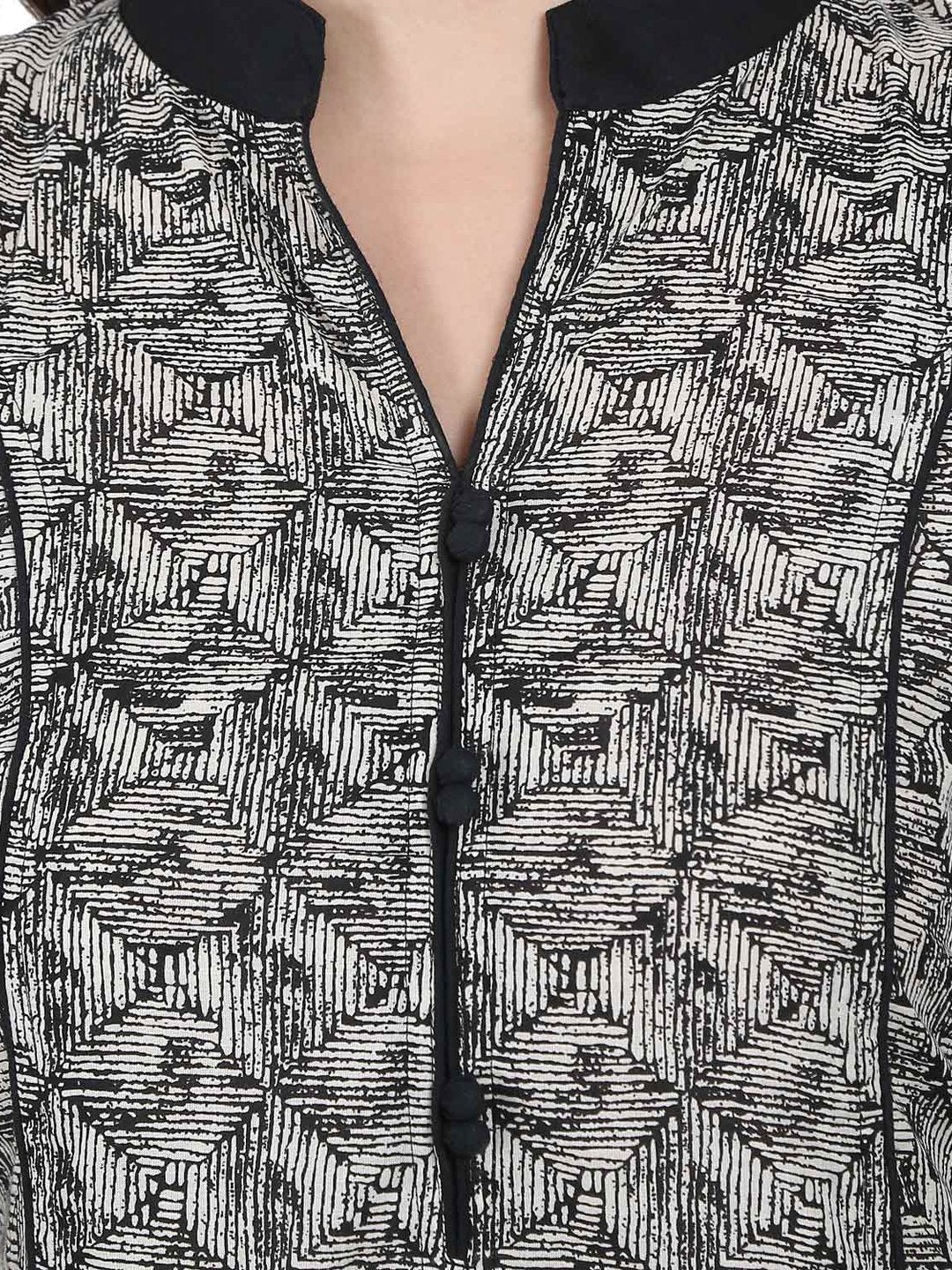 Grey Printed 3/4Th Sleeve Cotton Kurta | LASVINI - Redefining Indian Fashion with Elegance