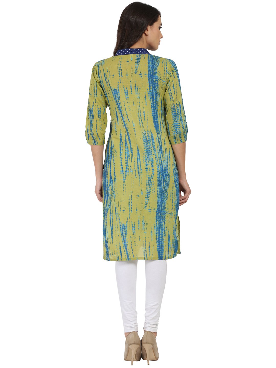Green Printed 3/4Th Sleeve Cotton Kurta | LASVINI - Redefining Indian Fashion with Elegance