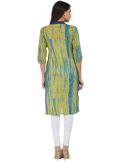 Green Printed 3/4Th Sleeve Cotton Kurta | LASVINI - Redefining Indian Fashion with Elegance