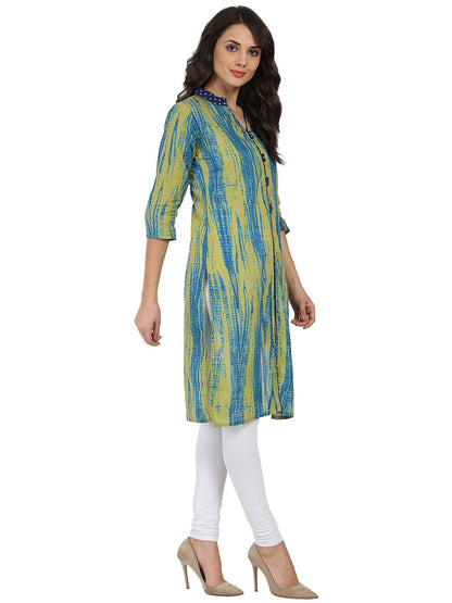 Green Printed 3/4Th Sleeve Cotton Kurta | LASVINI - Redefining Indian Fashion with Elegance