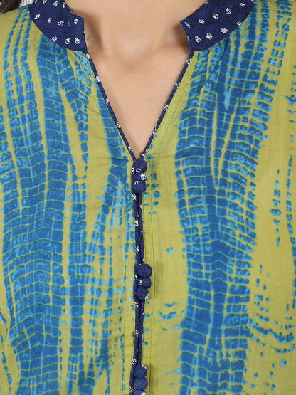 Green Printed 3/4Th Sleeve Cotton Kurta | LASVINI - Redefining Indian Fashion with Elegance