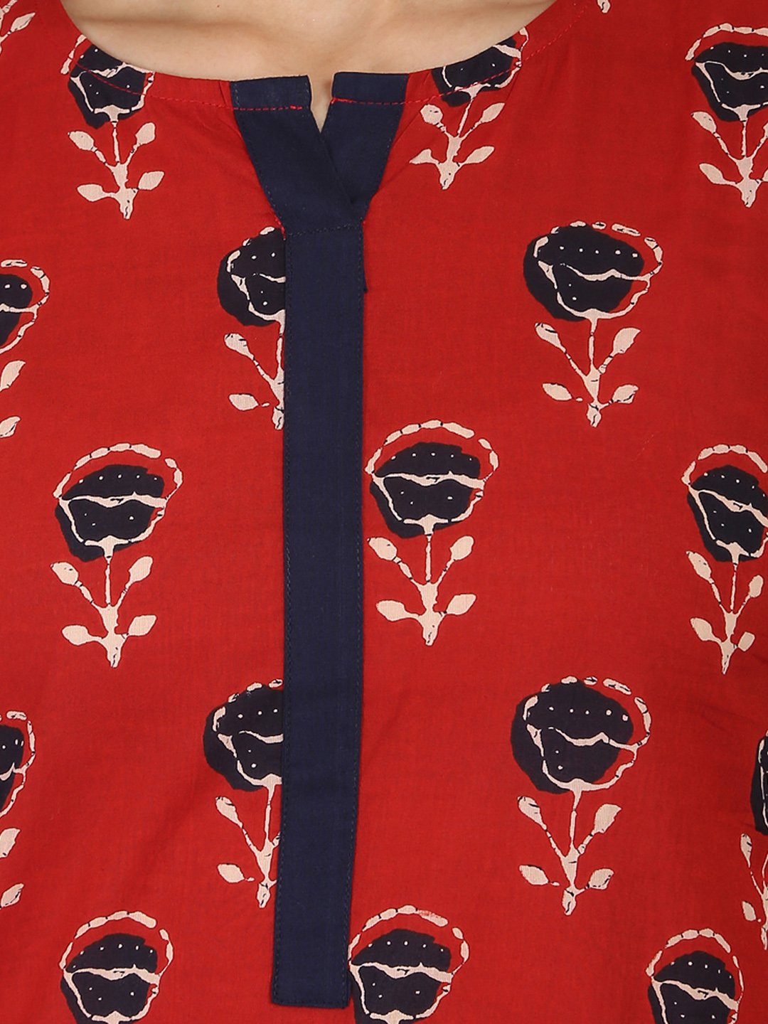 Red Printed 3/4Th Flared Sleeve Cotton Kurta | LASVINI - Redefining Indian Fashion with Elegance