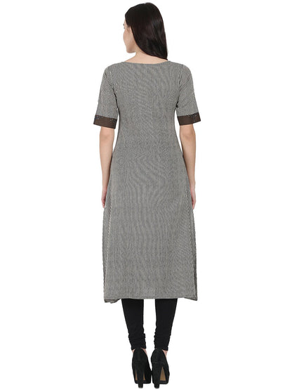 Brown Printed Half Sleeve Cotton A-Line Kurta With Yoke Design | LASVINI - Redefining Indian Fashion with Elegance