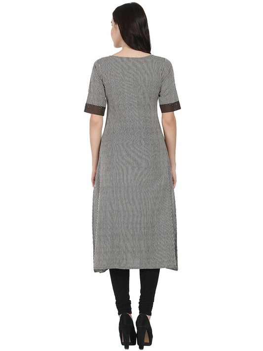 Brown Printed Half Sleeve Cotton A-Line Kurta With Yoke Design | LASVINI - Redefining Indian Fashion with Elegance