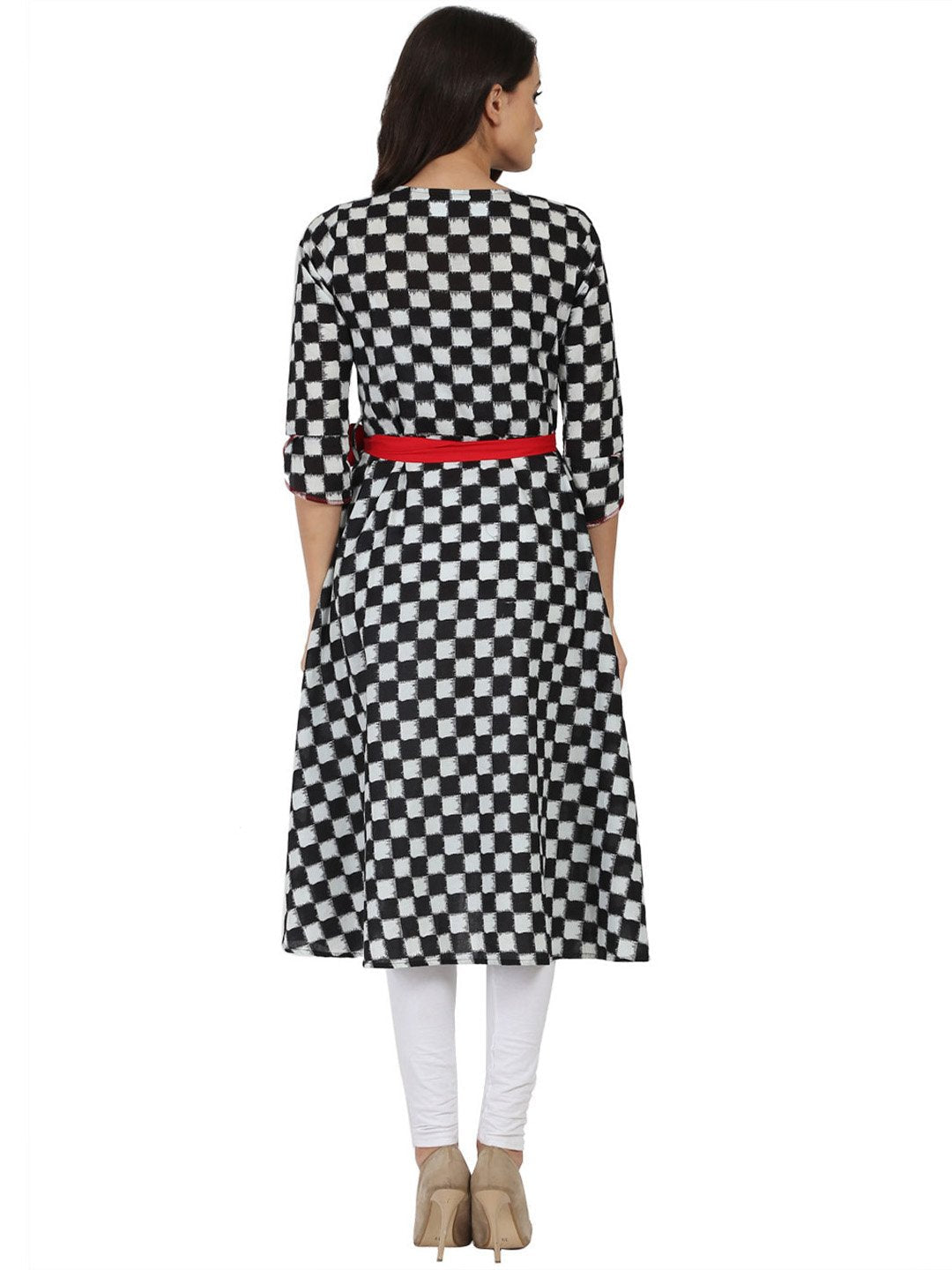 Black Printed 3/4Th Sleeve Cotton A-Line Kurta | LASVINI - Redefining Indian Fashion with Elegance