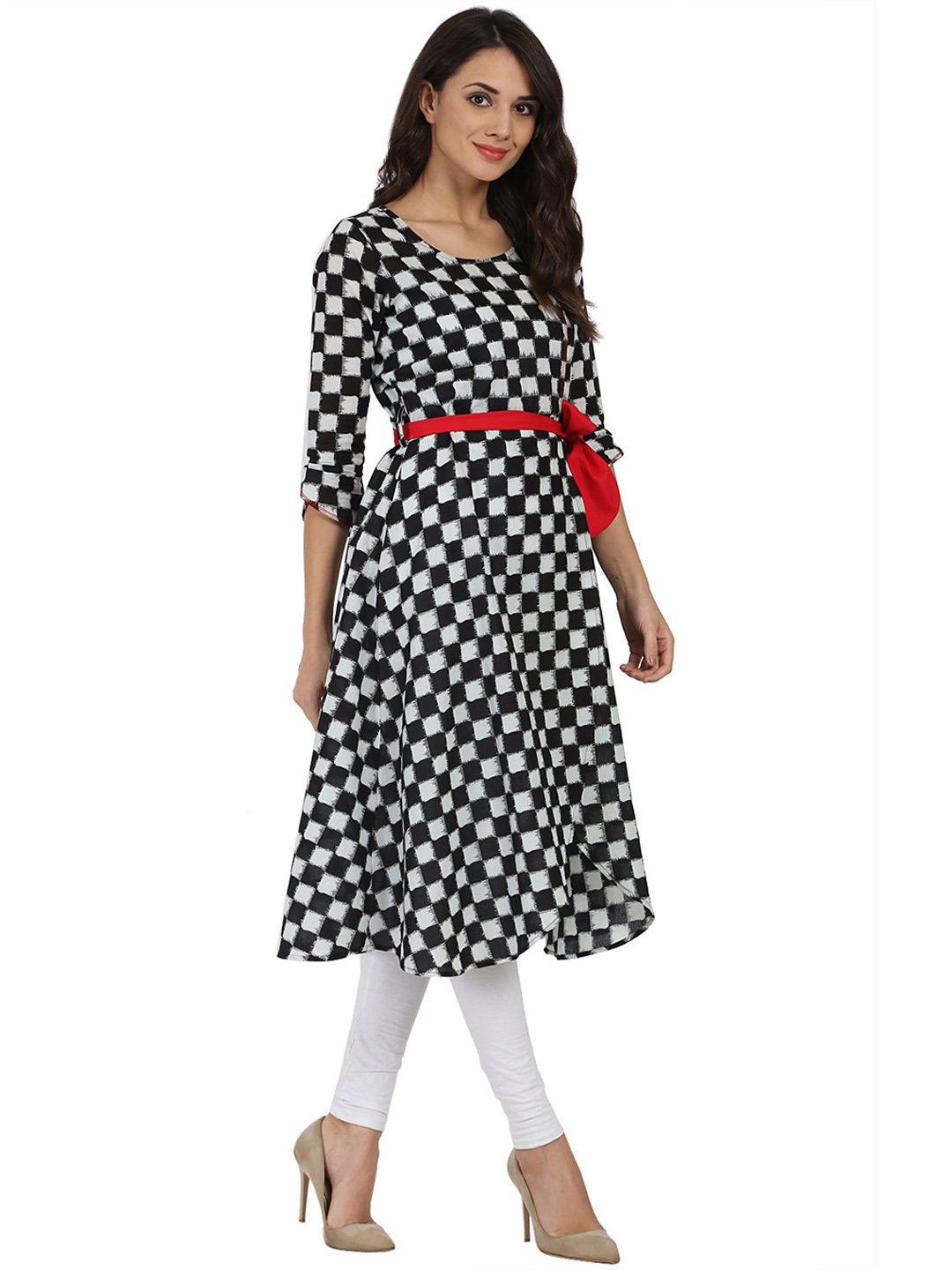 Black Printed 3/4Th Sleeve Cotton A-Line Kurta | LASVINI - Redefining Indian Fashion with Elegance