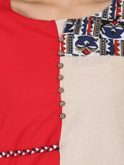 Off White 3/4Th Sleeve South Cotton Chemary Straight Kurta With Designed Yoke | LASVINI - Redefining Indian Fashion with Elegance