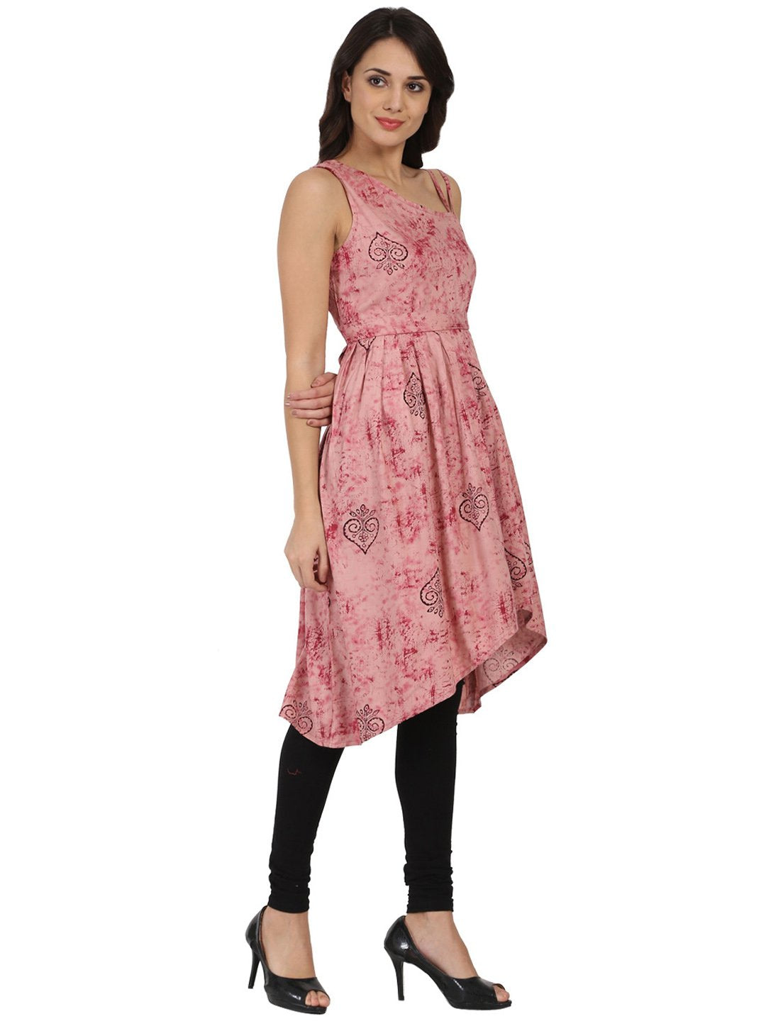 Off-White Printed Sleevless Rayon Anarkali Kurta | LASVINI - Redefining Indian Fashion with Elegance