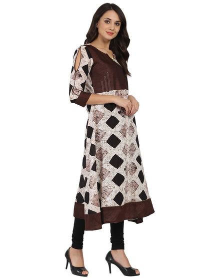 Black Printed 3/4Th Sleeve Cotton Slub Angrakha Kurta | LASVINI - Redefining Indian Fashion with Elegance
