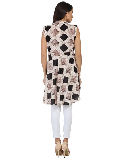Black Printed Sleeveless Cotton A-Line Kurta | LASVINI - Redefining Indian Fashion with Elegance