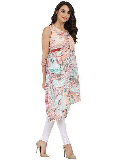 Multi Printed 3/4Th Sleeve Cotton Marble  Kurta With Yoke Design | LASVINI - Redefining Indian Fashion with Elegance