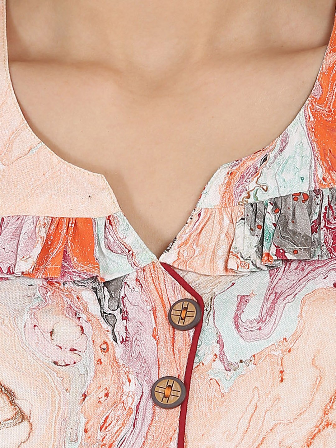 Multi Printed 3/4Th Sleeve Cotton Marble  Kurta With Yoke Design | LASVINI - Redefining Indian Fashion with Elegance