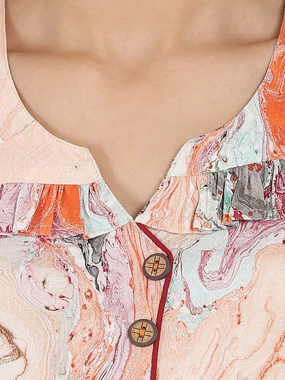 Multi Printed 3/4Th Sleeve Cotton Marble  Kurta With Yoke Design | LASVINI - Redefining Indian Fashion with Elegance