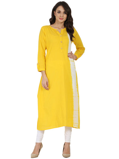 Yellow Tie Dye 3/4Th Sleeve Cotton A-Line Kurta | LASVINI - Redefining Indian Fashion with Elegance