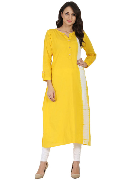 Yellow Tie Dye 3/4Th Sleeve Cotton A-Line Kurta | LASVINI - Redefining Indian Fashion with Elegance