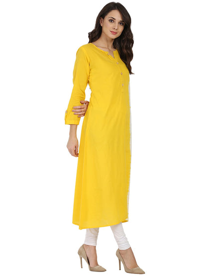 Yellow Tie Dye 3/4Th Sleeve Cotton A-Line Kurta | LASVINI - Redefining Indian Fashion with Elegance
