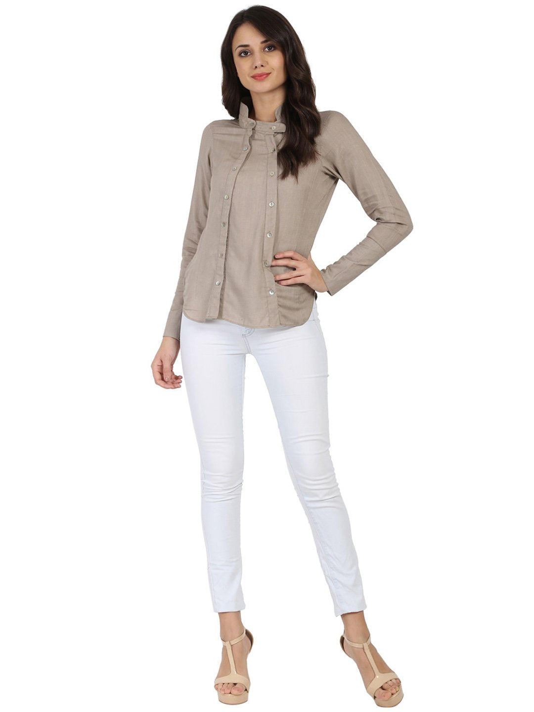 Light Grey Full Sleeve Rayon Slub Tunic | LASVINI - Redefining Indian Fashion with Elegance