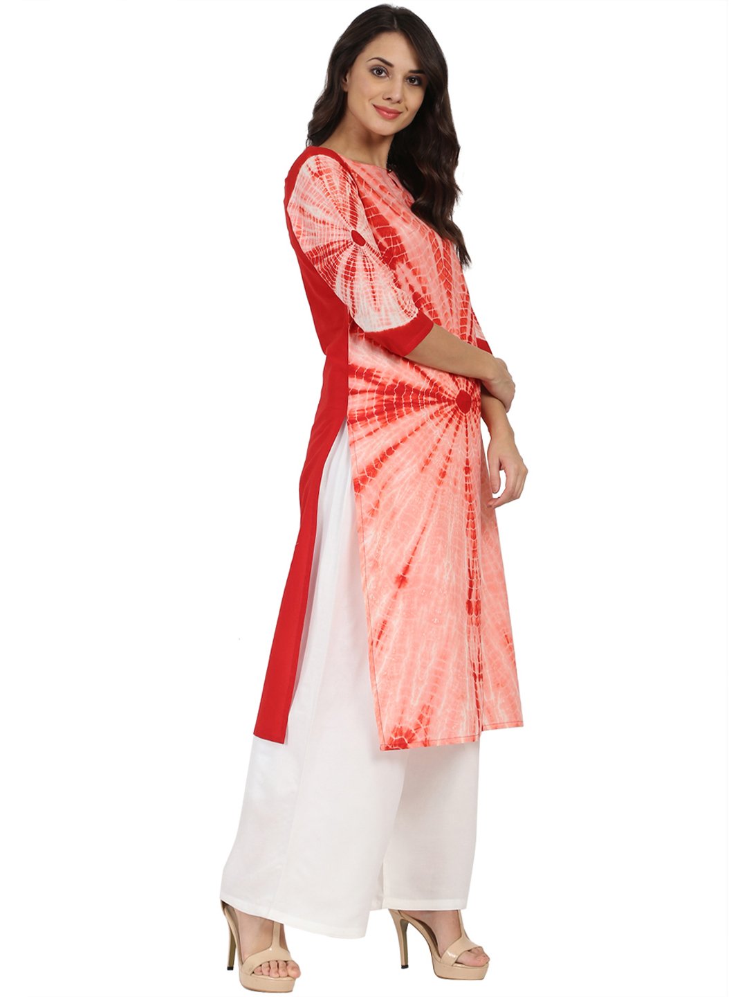Peach Tie Dye 3/4Th Sleeve Cotton Kurta | LASVINI - Redefining Indian Fashion with Elegance