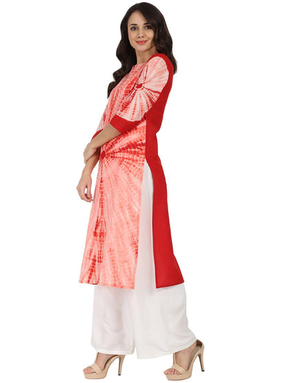 Peach Tie Dye 3/4Th Sleeve Cotton Kurta | LASVINI - Redefining Indian Fashion with Elegance